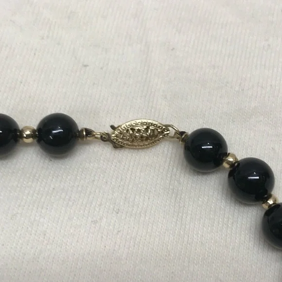 14K Gold and Onyx Genuine Beaded Necklace 21 in